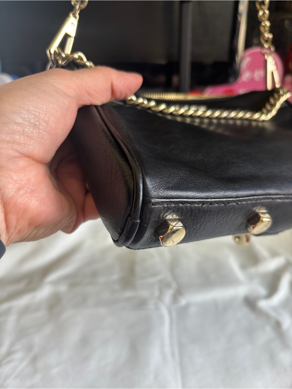 Rebecca Minkoff Black Leather Shoulder Bag with Gold Chain - Picture 5 of 11